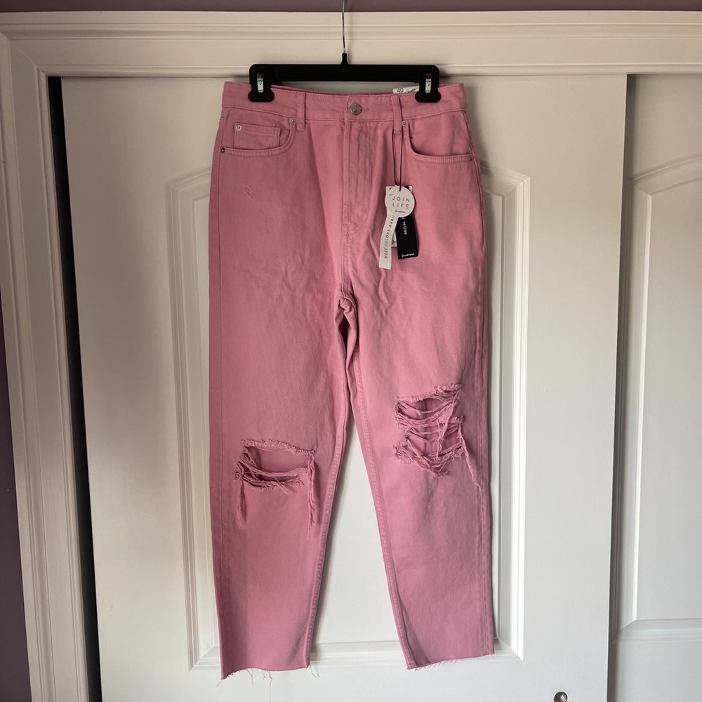 Pink Mom Fit Stradivarius Ripped Straight Leg Jeans